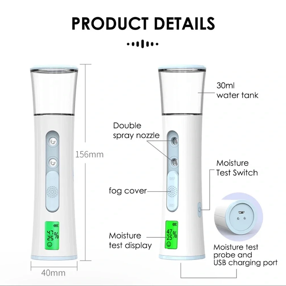 Portable Facial Mist Sprayer Beauty Instrument-Hydrating Humidifier LED Display